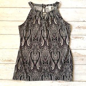 Women’s S/M Paisley Print Blouse Black Purple Sleeveless Shirt Size Small
